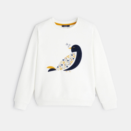 Avis Sweat-shirt en molleton motif oiseau blanc fille OKAIDI 1