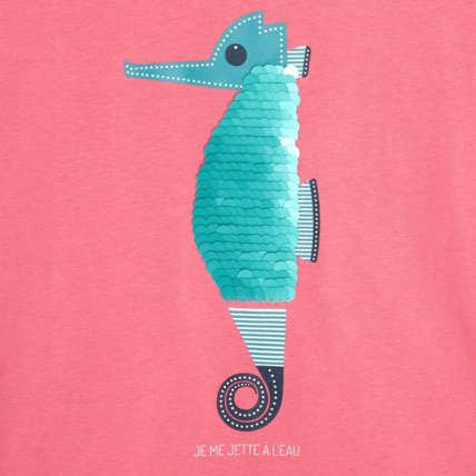 Avis T-shirt à sequins magiques Hippocampe rose fille OKAIDI 3