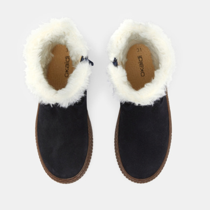 Avis Boots fourrées croûte de cuir et paillettes bleues fille OKAIDI 2