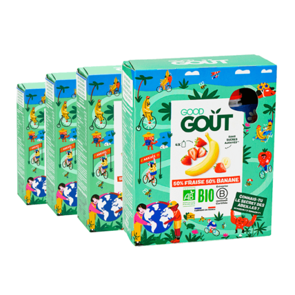 Avis 4 Packs de 4 compotes sans sucres ajoutés Fraise Banane Bio Good Goût 1
