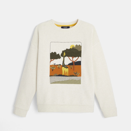 Avis Sweat chiné motif savane brodé beige fille OKAIDI 1