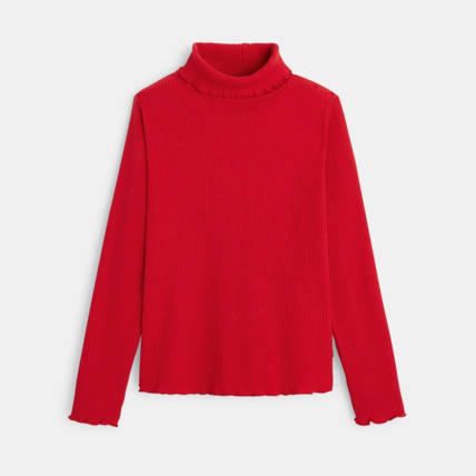 Avis T-shirt col roulé côtelé uni rouge fille OKAIDI 1