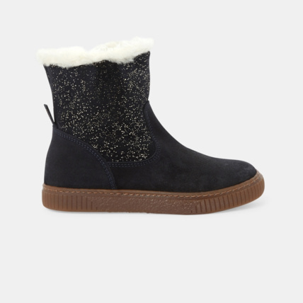 Avis Boots fourrées croûte de cuir et paillettes bleues fille OKAIDI 1