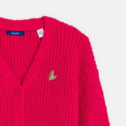 Avis Gilet côtelé col V + broche rose fille OKAIDI 2