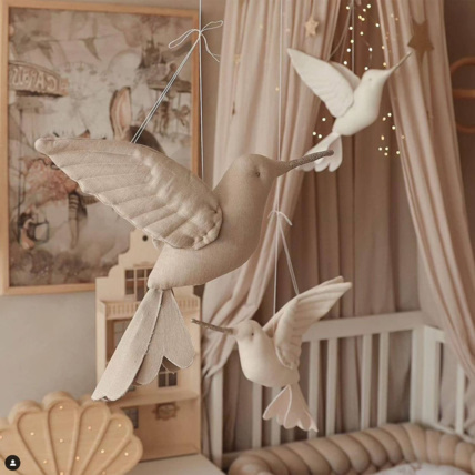 Avis Trophée mural enfant,  Colibri en lin Ecru Sevira Kids 3