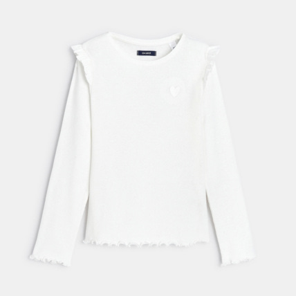Avis T-shirt côtelé à volants blanc fille OKAIDI 2