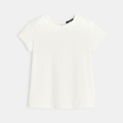 Avis T-shirt à col Claudine brodé blanc fille OKAIDI 2