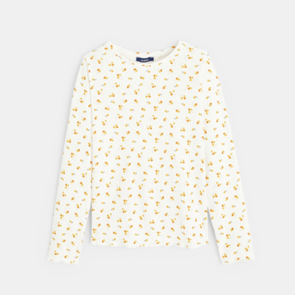 Avis T-shirt en jersey côtelé imprimé jaune fille OKAIDI 2