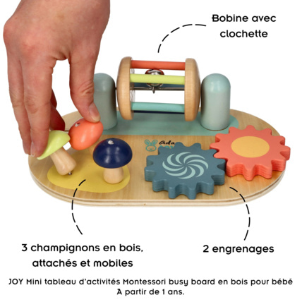 Avis Mini tableau d'activités Montessori busy board en bois pour bébé JOY  AdamToys 2