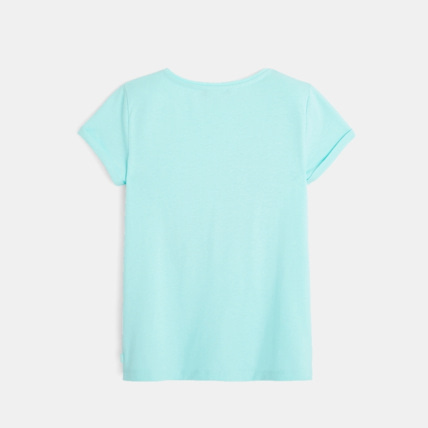 Avis T-shirt col rond à motif brodé turquoise fille OKAIDI 3