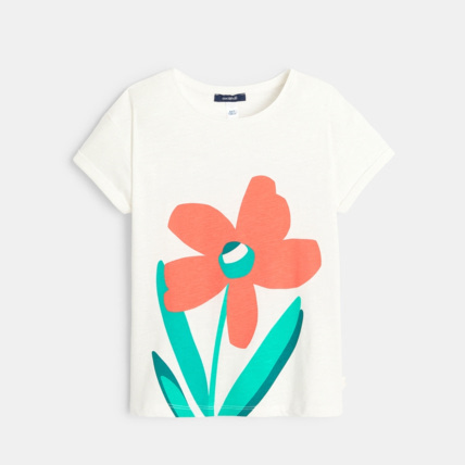 Avis T-shirt à motif fleuri orange fille OKAIDI 1