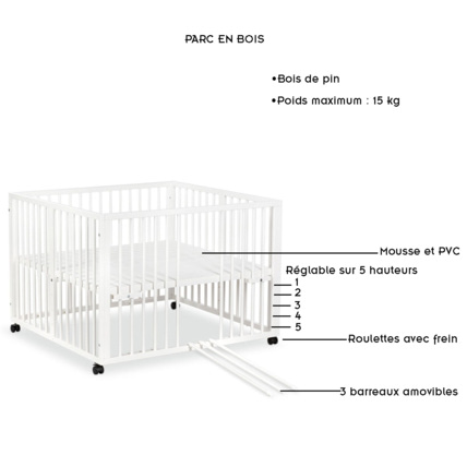 Avis Parc bébé réglable en bois avec roulettes intégrées JONAS KLUPS 2