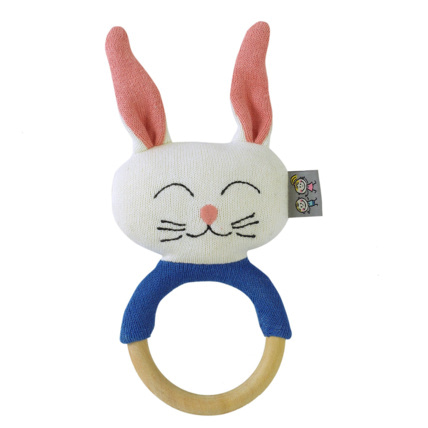 Avis Hochet avec anneau de dentition en coton bio, Lapin Sevira Kids 1