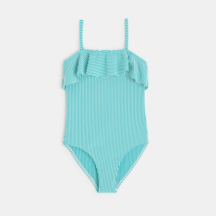 Avis Maillot de bain 1 pièce rayé volanté vert fille OKAIDI 2