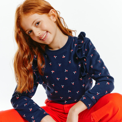 Avis Sweat-shirt imprimé à volants bleu fille OKAIDI 1