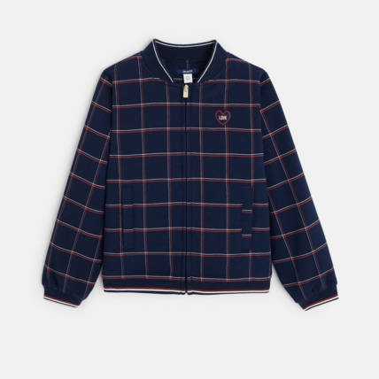 Avis Blouson à carreaux écusson "love" bleu fille OKAIDI 1