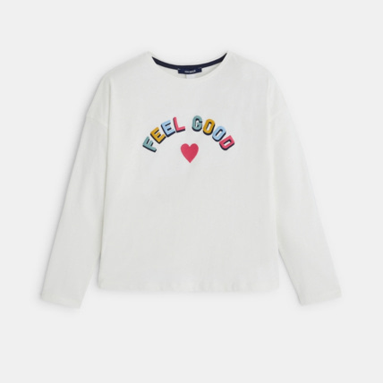 Avis T-shirt à message "FEEL GOOD" blanc fille OKAIDI 1