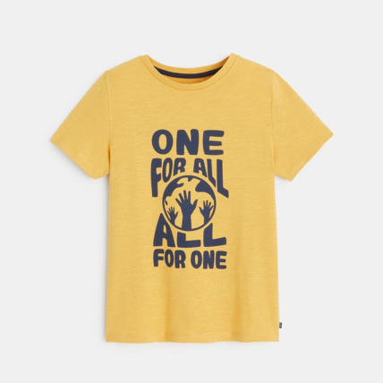 Avis T-shirt manches courtes "one for all, all for one" jaune garçon OKAIDI 1