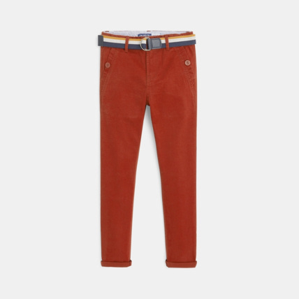Avis Pantalon chino slim ceinturé en toile unie orange garçon OKAIDI 2