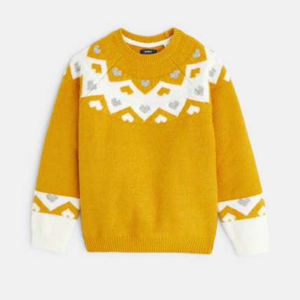 Avis Pull jacquard cœurs jaune fille OKAIDI 2