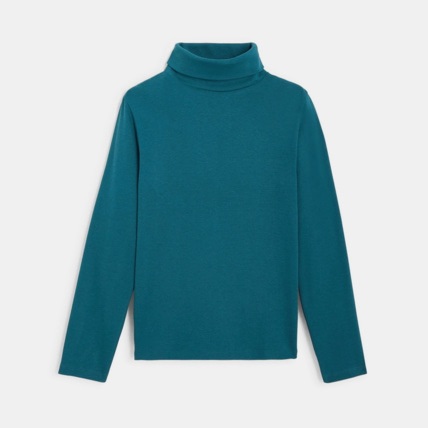 Avis T-shirt uni à col roulé turquoise garçon OKAIDI 1
