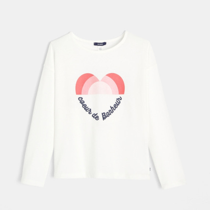 Avis T-shirt motif et message coeur blanc fille OKAIDI 1