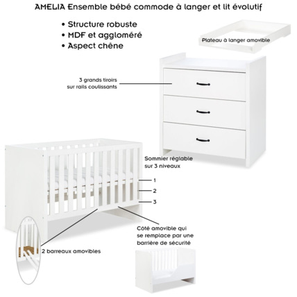 Avis Ensemble bébé commode à langer et lit évolutif AMELIA Mon Mobilier Design 2