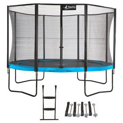 Avis Trampoline de jardin rond 430 cm + filet de sécurité + échelle + kit ancrage PUNCHI Kangui 1