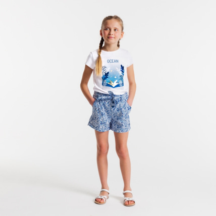 Avis T-shirt sequins magiques palmiers bleu fille OKAIDI 1