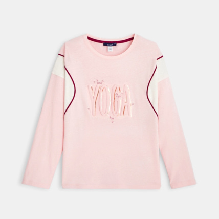 Avis T-shirt à message en coton biologique rose fille OKAIDI 1