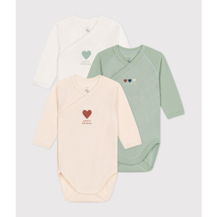 Avis Lot de 3 bodies croisés manches longues en coton bébé trio coeur Petit Bateau 1