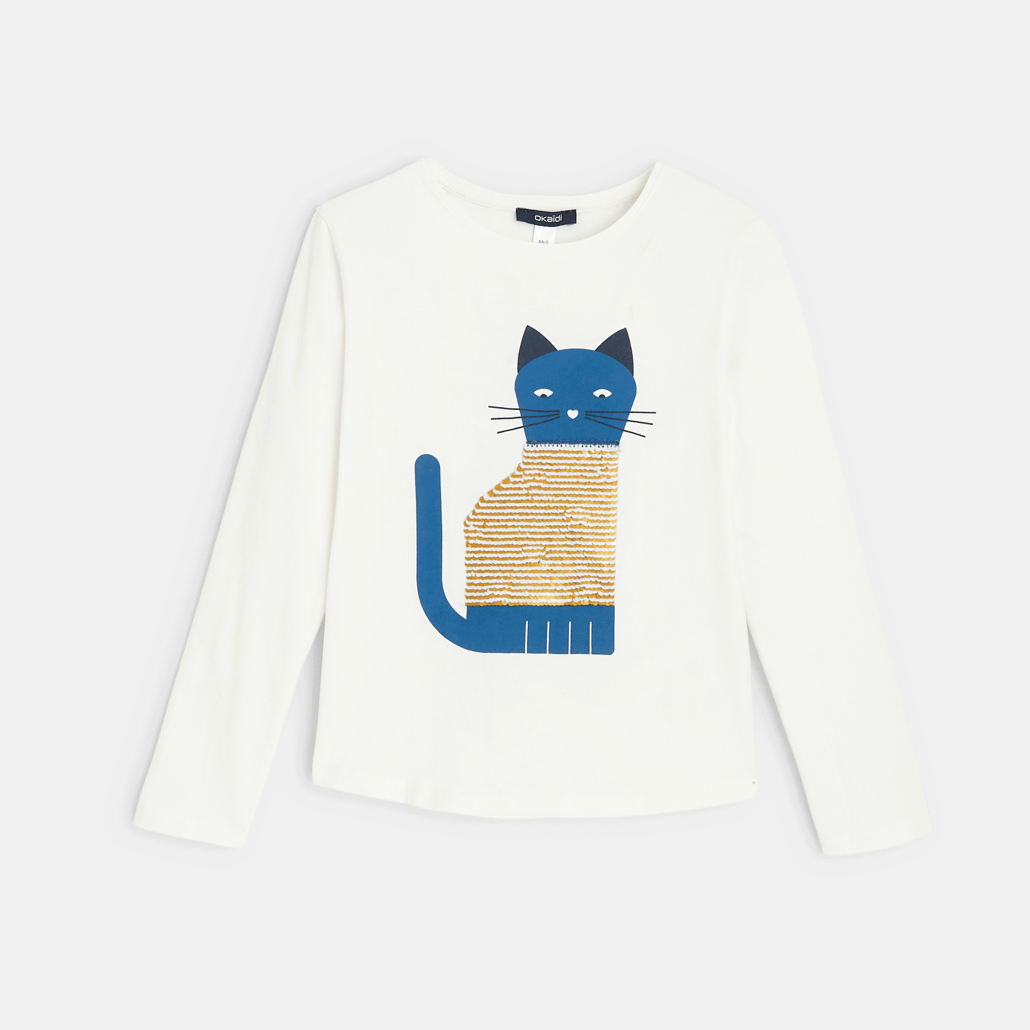 Avis T-shirt à sequins magiques Chat bleu fille OKAIDI 5