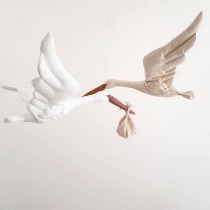 Avis Trophée mural enfant,  Cigogne en lin blanc Sevira Kids 3