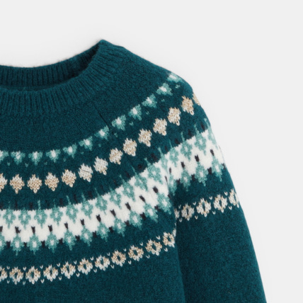 Avis Pull scandinave motif jacquard vert fille OKAIDI 2
