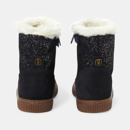 Avis Boots fourrées croûte de cuir et paillettes bleues fille OKAIDI 4