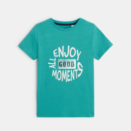 Avis T-shirt à message "Enjoy all the good moments" bleu garçon OKAIDI 1