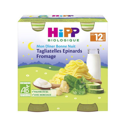 Avis Menu Bonne Nuit Tagliatelles Epinards Fromage - 2 pots x 250g - 12 mois HIPP 1