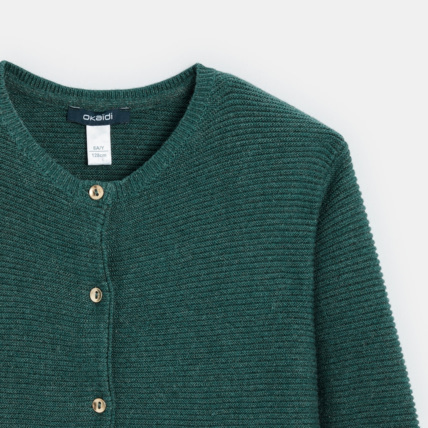 Avis Gilet boutonné à côtes Ottoman vert fille OKAIDI 2