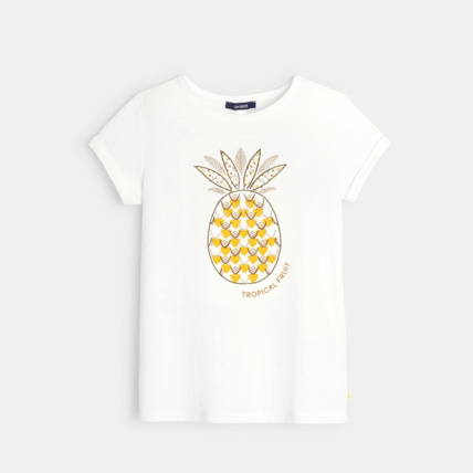 Avis T-shirt col rond à motif brodé blanc fille OKAIDI 1