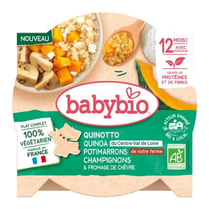 Avis Quinotto végétarien - Quinoa du Centre Val de Loire, Potimarron vert de notre Ferme, Champignons & Fromage de Chèvre Babybio 1