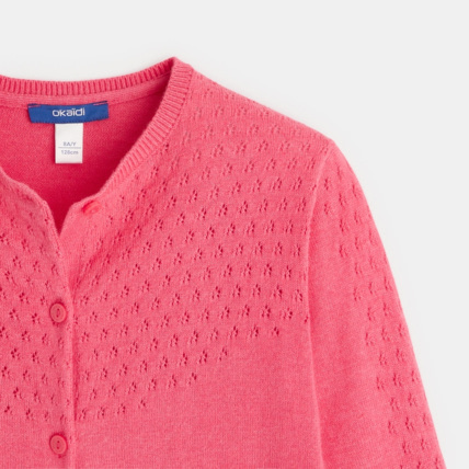 Avis Gilet tricot effet pointelle rose fille OKAIDI 2