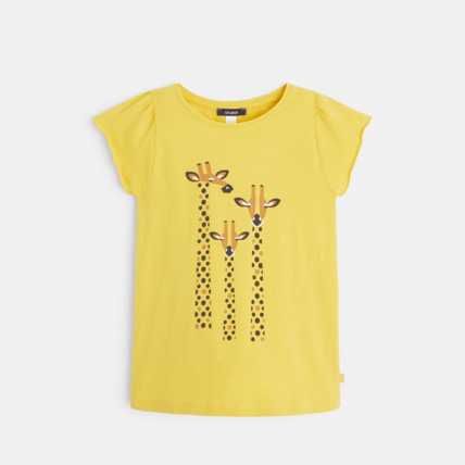 Avis T-shirt imprimé animaux girafes jaune fille OKAIDI 1