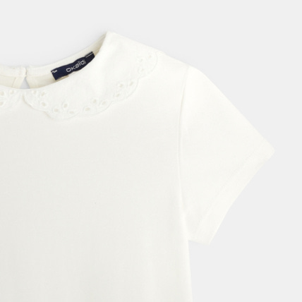 Avis T-shirt à col Claudine brodé blanc fille OKAIDI 3