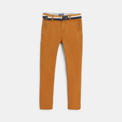 Avis Pantalon chino slim ceinturé en toile unie orange garçon OKAIDI 1