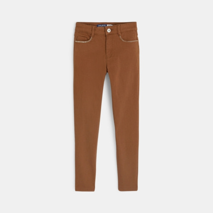 Avis Pantalon skinny en toile unie marron fille OKAIDI 1