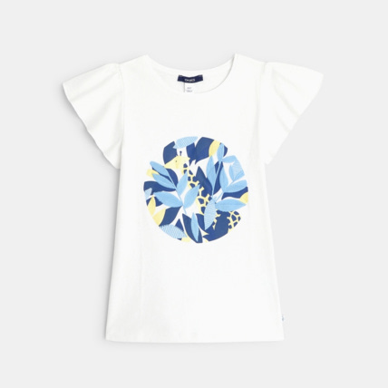 Avis T-shirt à manches papillon motif Girafe blanc fille OKAIDI 1