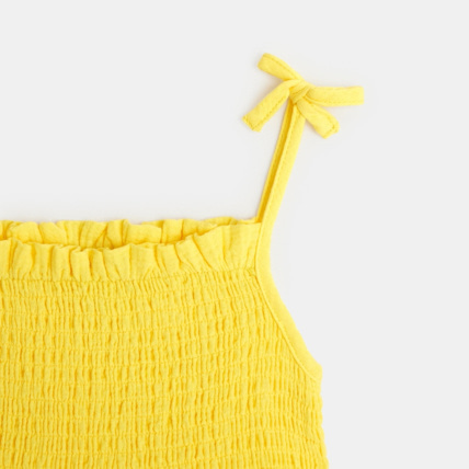 Avis Robe à smocks unie en gaze de coton jaune fille OKAIDI 3