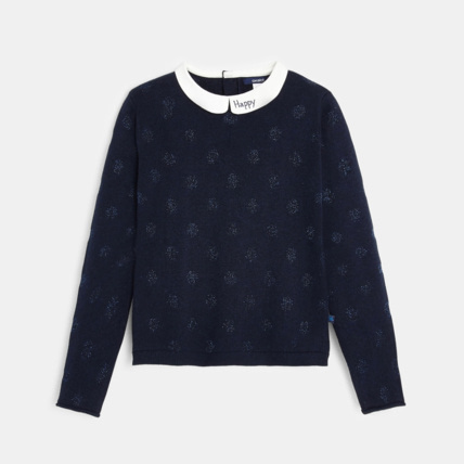 Avis Pull à pois irisés et col Claudine bleu fille OKAIDI 1