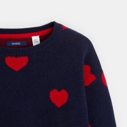 Avis Pull col rond motif cœurs bleu fille OKAIDI 3