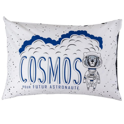 Avis Taie d'oreiller rectangulaire pur coton imprimé constellations et lion cosmonaute cosmic CARRE BLANC 1